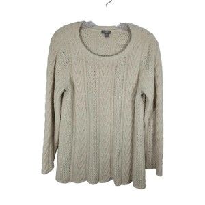 J Jill Size Medium Womens Soft Cable Knit Long Sleeve Sweater Ivory cream